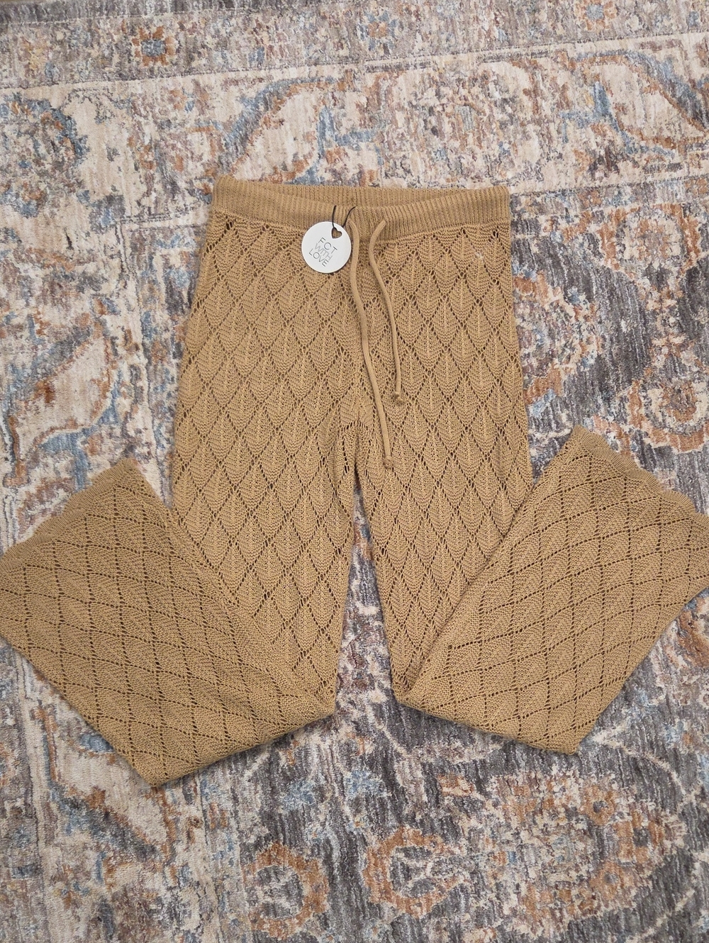 Womens Tan Diamond Pattern Sweater Like Pants
